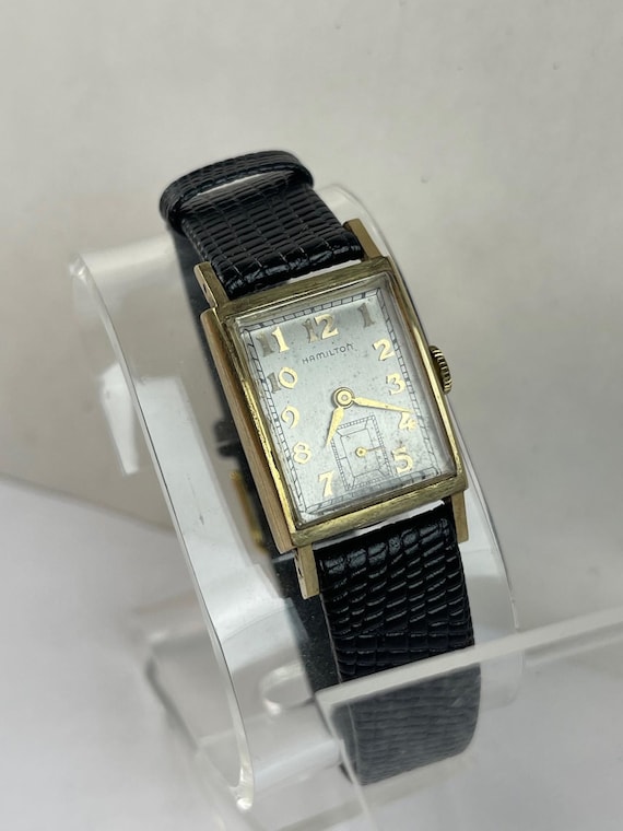Hamilton Solid 10K Gold Rectangular Art Deco Styl… - image 2