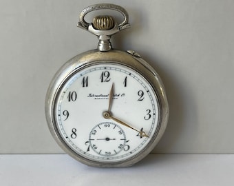 IWC International Watch Company Schaffhausen Solid Silver .800 White Porcelain Dial  Antique Pocket Watch Swiss Made 1905