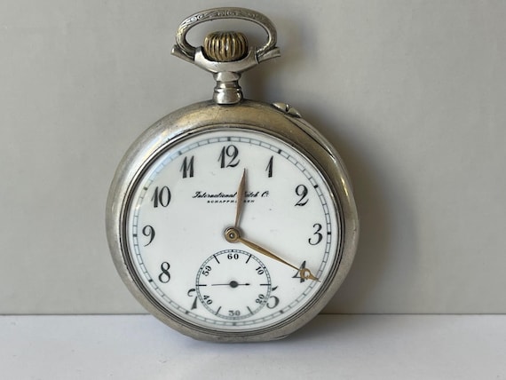 IWC International Watch Company Schaffhausen Solid Silver .800 White Porcelain Dial Antique Pocket Watch Swiss Made 1905