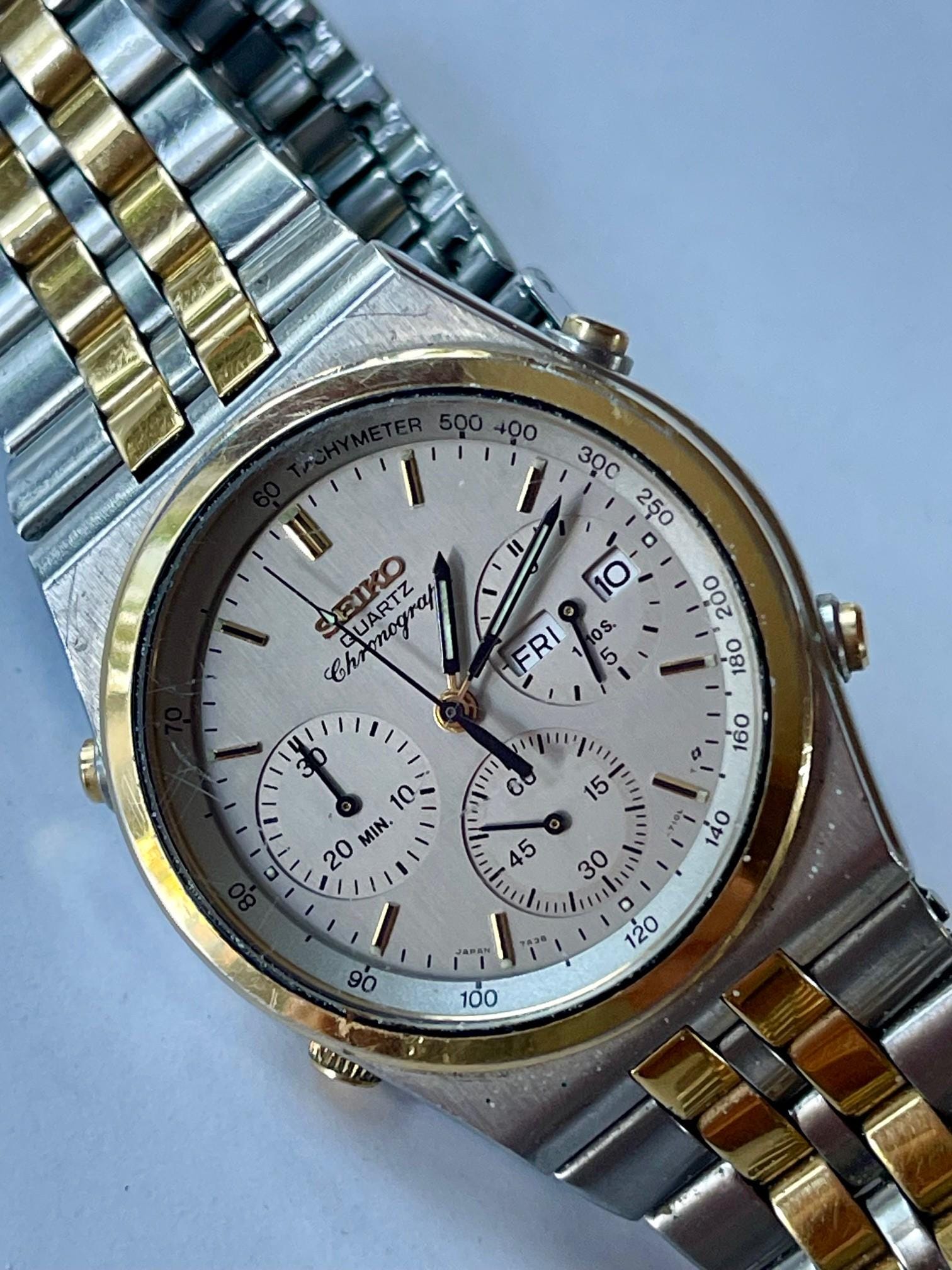 Seiko Chronograph Calendar Date Two Tone Gold/stainless Steel