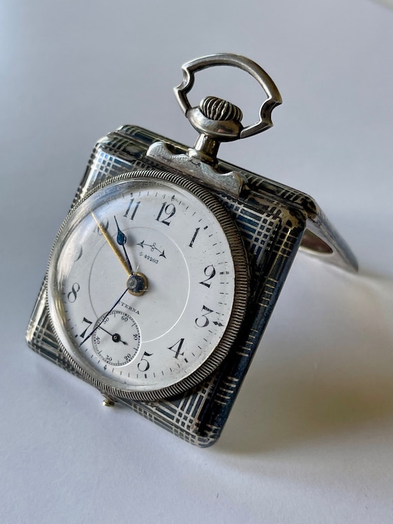 Eterna Silver Niello Porcelain Dial Pocket Watch A
