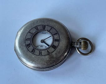 Reloj de bolsillo antiguo de plata de ley maciza Half Hunter de J.W. Benson London con esfera de porcelana blanca A.L.D. Dennison Watch Case Co. Fabricado en el Reino Unido