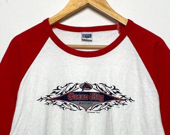 Vintage Y2K Ocean City Maryland Beach Graphic Baseball Tee Shirt (size adult XL)