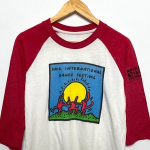 Vintage 1990s Keith Haring Vail Colorado International Dance Festival Single Stitch Graphic Raglan Art Tee Shirt (fits adult Medium)