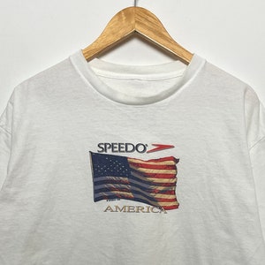 Vintage 1998 Speedo America USA Flag Graphic Tee Shirt (size adult XL)