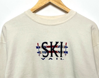 Vintage 1990s Ski Vail Colorado Embroidered Spell Out Graphic made in USA Crewneck Sweatshirt (fits adult Small)