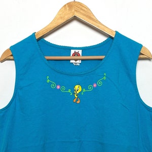 Vintage y2k Tweety Bird Looney Tunes camisa gráfica sin mangas azul para mujer (tamaño grande para mujer)
