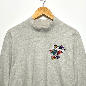 Vintage 1990s Disney Mickey and Minnie Made in USA Graphic Mock Neck Long Sleeve Shirt (size adult Medium)