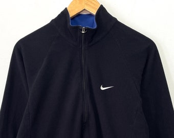Vintage 1990s Nike Therma Fit Half Zip Mini Swoosh Logo Pullover Black Fleece Jacket (fits adult Small)