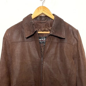 Veste de blazer de moto en cuir véritable marron zippée Wilson pour femmes des années 1990 (taille moyenne pour femme)
