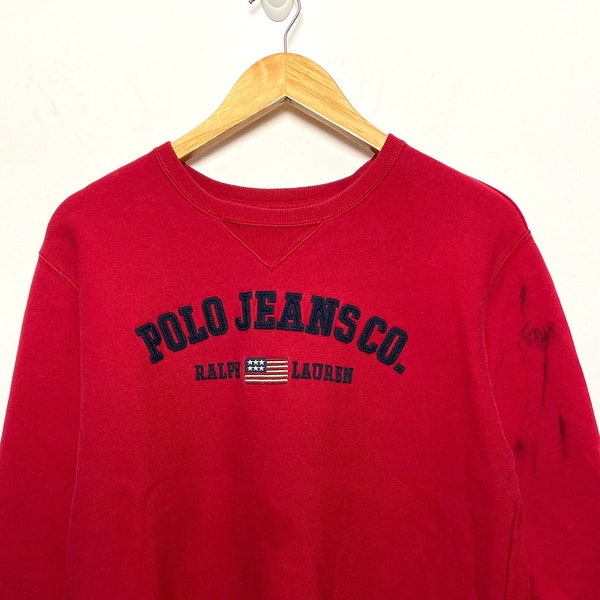 Vintage Polo Jeans Company by Ralph Lauren Spell Out Flag Logo Graphic Pullover Crewneck Sweatshirt (size adult Small)