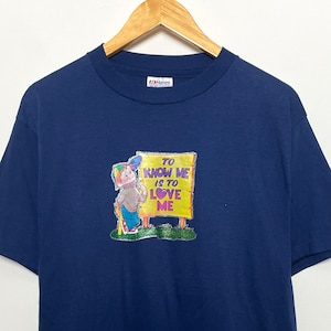 Vintage jaren 1980 gemaakt in de VS "To Know Me is to Love Me" Iron On Cartoon Graphic T-shirt (past voor volwassen Medium)