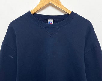 Vintage 1990s Russell Athletic Navy Blue Pullover Crewneck Sweatshirt (size adult Large)