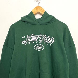 Vintage New York Jets NFL Football AFC East Spell Out Green Hoodie Pullover Sweatshirt (size adult XL)