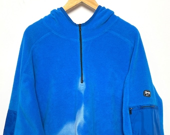 Vintage 1990s Nike Mini Logo Swoosh Azul Fleece Jersey Cuarto Zip Sudadera con capucha (tamaño adulto XXL)