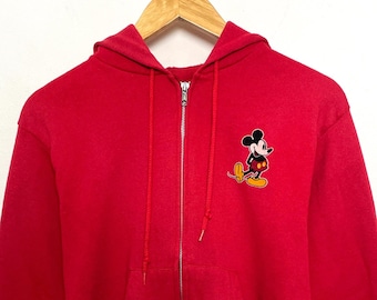 Vintage 1980s Disney Mickey Mouse made in USA Red Zip Up Hoodie Sweatshirt (fits adult XS)