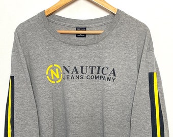 Vintage Streetwear T Shirt Thermal Long Sleeve Gray Shirt Nautica