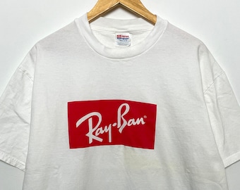 Vintage 1990s Ray-Ban Spell Out Graphic Promotional Sunglasses Tee Shirt (size adult XL)