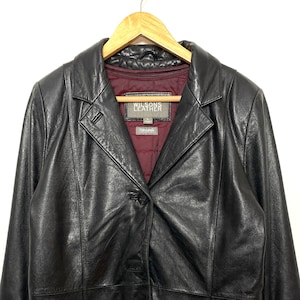 Veste en cuir Wilson 3M Thinsulate rouge courtepointe doublée boutonnée des années 1990 (taille adulte Large)