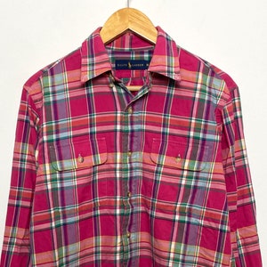 Vintage Polo by Ralph Lauren Pink Multi Color Button Up Long Sleeve Plaid Pocket Shirt (size adult Medium)