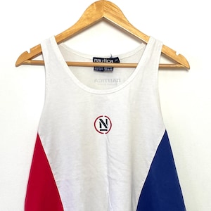 Canotta sportiva estiva Nautica vintage anni &#39;90 con motivo a blocchi di colore (taglia M per adulti)