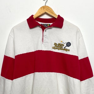Vintage 1970s Pennsylvania Paddle Ball State Championships Spell Out Graphic Striped Pullover Sweatshirt (size adult Medium)