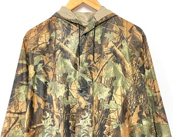 Vintage 1990s Woodland Tree Camuflagem Zip Button Up Alongado Trench Duster Windbreaker Hunting Jacket (tamanho adulto grande)