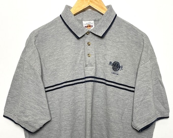 Vintage 1990s Hard Rock Cafe London Striped Polo Shirt (size adult XL)