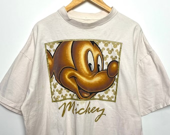 Vintage 1990s Mickey Mouse Disney Golden Spell Out Graphic Tee Shirt (size adult XL)