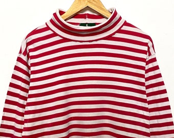 Vintage 1990s Red and White Striped Long Sleeve Turtleneck Pullover Shirt (fits adult Small)