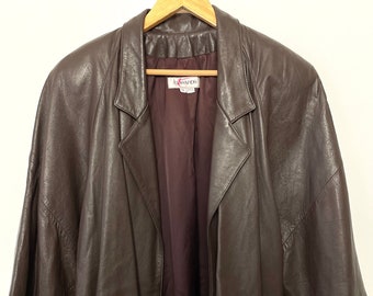 Vintage 1980s braunes Leder made in USA Längliche Trench Duster Jacke (Größe Medium)