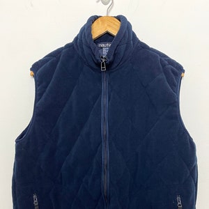 Vintage 1990s Nautica Sailing &quot;Nautech Fleece&quot; US Challenge Quilted Zip Up Fleece Vest Jacket (size adult Medium)