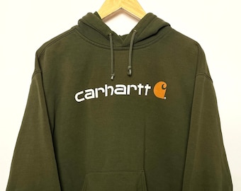 Early 2000s Carhartt Spell Out Logo Green Pullover Hoodie Sweatshirt (size adult XL)