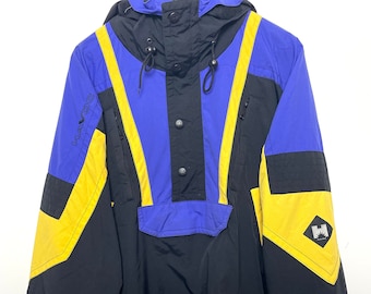 Vintage 1990s Havoc Striped Color Blocked Half Zip Anorak Parka Windbreaker Skiing Jacket (size adult XL)