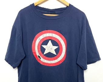 Vintage 1990s Captain America Changes Tag Shield Logo Distressed Graphic Tee Shirt (size adult XL)