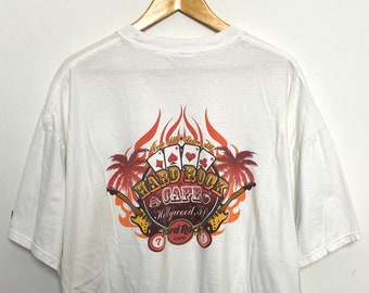 Vintage 1990s Hard Rock Cafe Casino Hollywood Florida Palm Tree Flame Guitar Graphic Tee Shirt (size adult XXL)