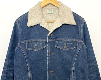 Vintage 1970s Western Sherpa Lined Denim Jean Jacket (size adult Medium)