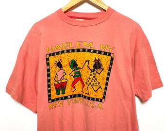 Vintage 1980s Harlem New York City USA Graphic Tee Shirt (size adult Large)