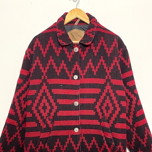 1990's Vintage Woolrich Wool Jacket Striped Design Blue Red