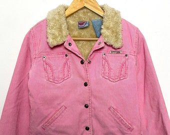 Vintage Y2K 2000s Women's Roxy Girl Jean Pink Corduroy Faux Fur