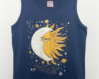 Vintage 1990s Niagara Falls New York USA Canada Sun Moon Star Graphic Tank Top Shirt (fits adult Medium)
