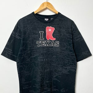 Vintage jaren 1990 Texas All Over Print Boot Map Graphic Tee Shirt (maat volwassen Medium)