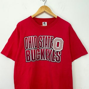 Koszulka z nadrukiem graficznym drużyny futbolowej Ohio State Buckeyes z lat 90. XX wieku, wyprodukowana w USA Big 10 Spell Out College Tee Shirt (pasuje do rozmiaru dorosłego L)