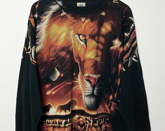 Vintage 2001 Liquid Blue Lion All Over Print Graphic Camiseta de manga larga (se adapta a adultos grandes)