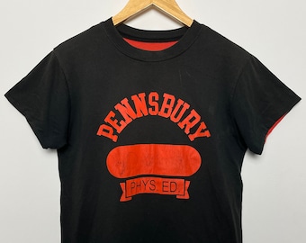 Vintage 1960s Pennsbury Pennsylvania Physical Education Spell Out Reversible Graphic Tee Shirt (size adult Medium)