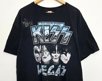 Kiss Rocks Las Vegas Nevada Gene Simmons Paul Stanley Rock n Roll Classic Band T-Shirt (Größe XL)