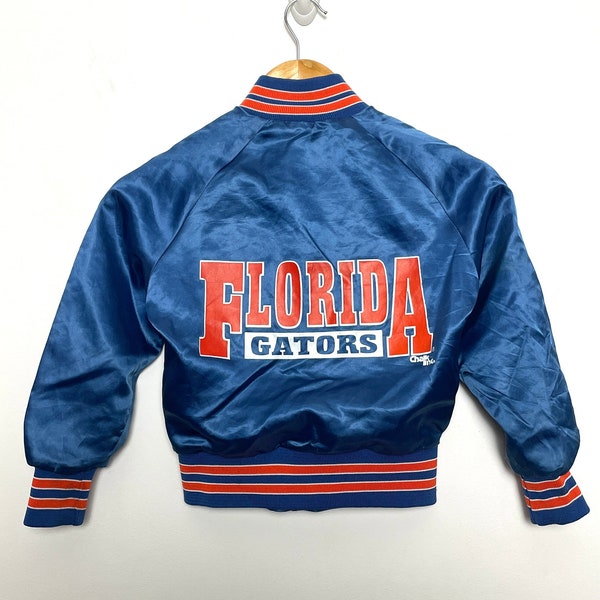 Vintage 1980s Chalk Line Florida Gators Kids Ringer Satin College Jacket (size kids 6-8)