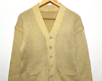 Vintage 1950s Knit Cardigan Button Up Athletic Sweater (size adult Small)