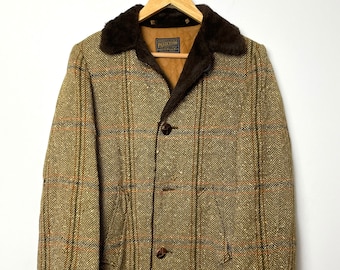 Vintage 1970s Pendleton Checkered Herringbone Button Up Knit Western Jacket (size adult Small)