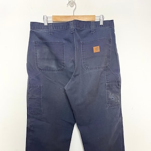 Vintage 1990s Carhartt Navy Blue Zip Fly Wide Leg Work Pants (36x30)